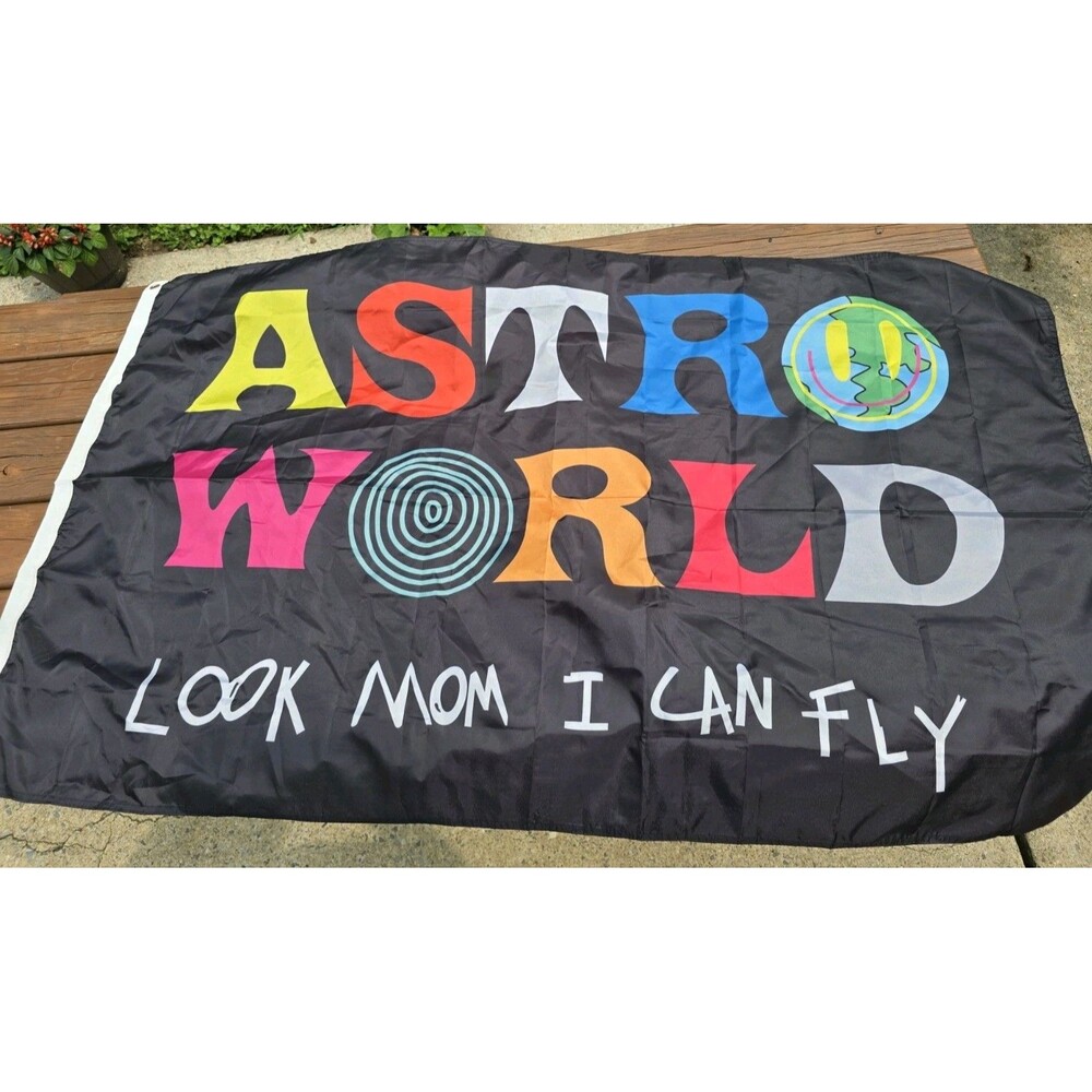 Travis Scott Astro World Tapestry Flag Banner College Dorm "Look Mom I Can Fly"